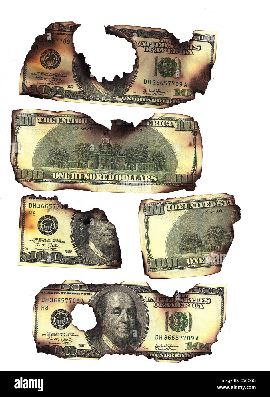 00 dollar bills bruciato Foto Stock