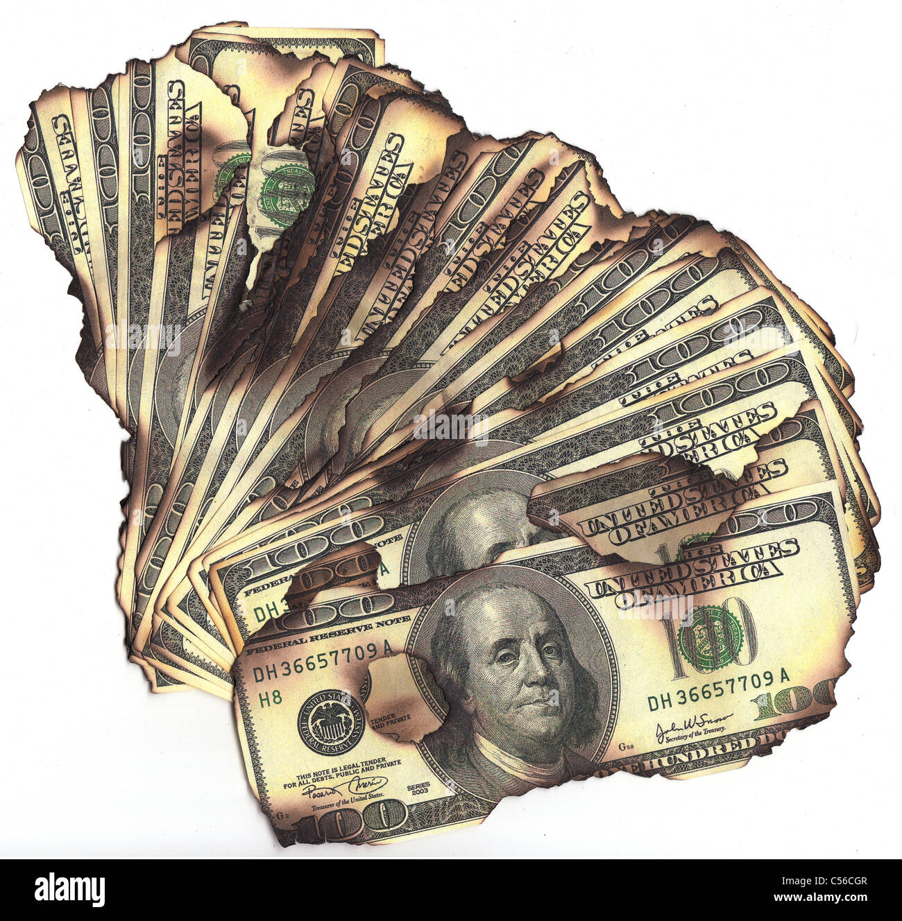 00 dollar bills bruciato Foto Stock