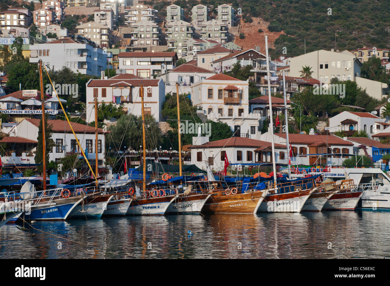 Caicco barche ormeggiate a Kas marina,Antalya, Turchia Foto Stock