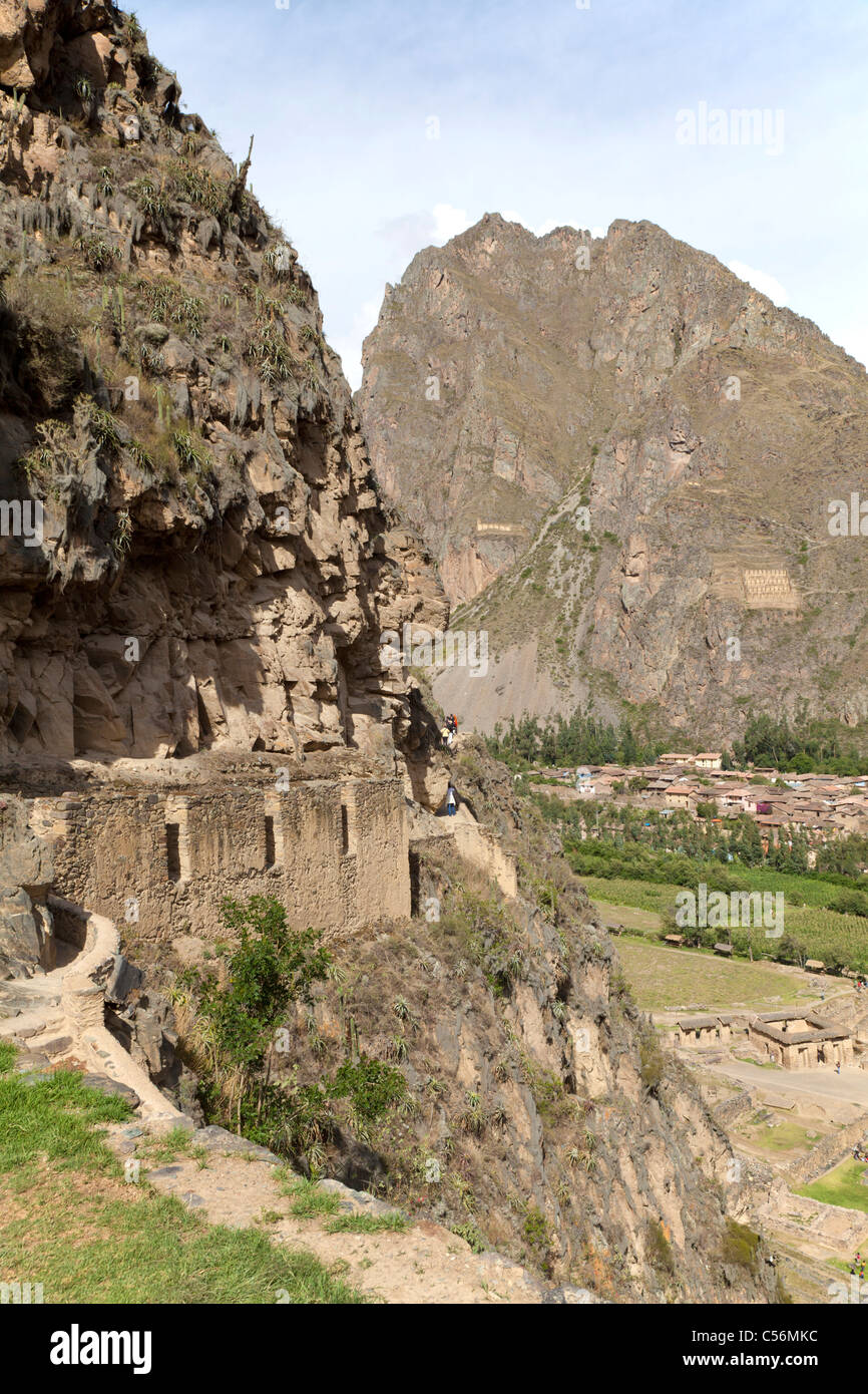 La storica rovine inca di Ollantaytambo, Perù Foto Stock