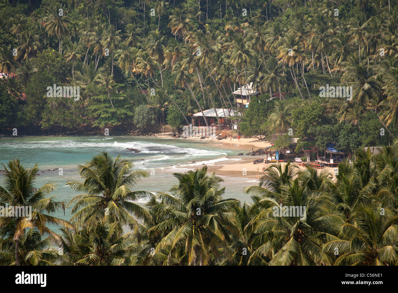 Vista della spiaggia in Mirissa dal di sopra, Sri Lanka Foto Stock