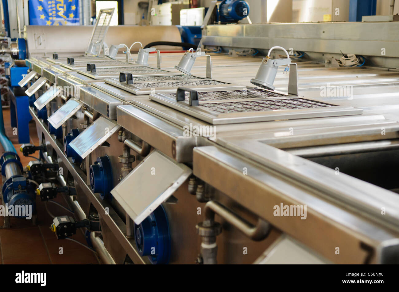 I frantoi di olive in un olio di oliva di fabbrica di produzione Foto Stock