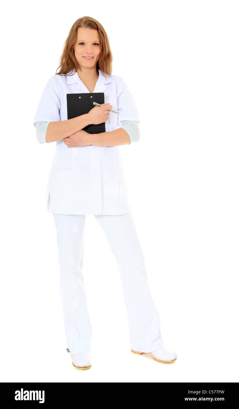 Femmina attraente medico. Tutto su sfondo bianco. Foto Stock