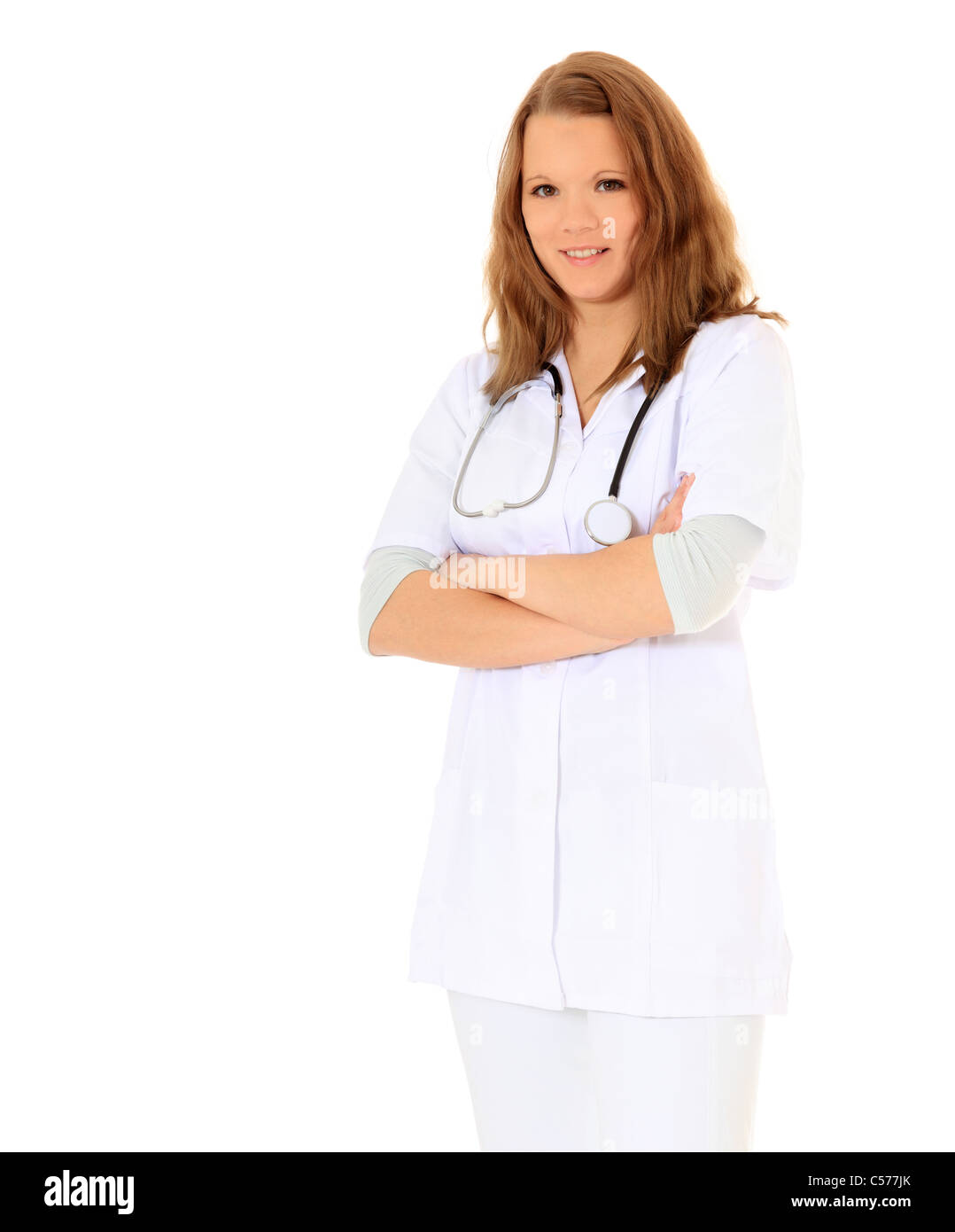 Femmina attraente medico. Tutto su sfondo bianco. Foto Stock