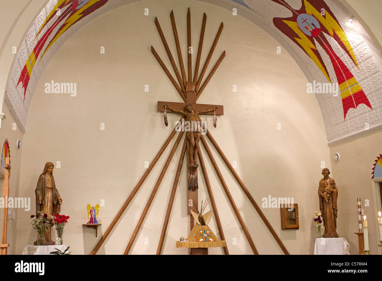 St Stephen's Chiesa cattolica in Ethete, sul Wind River Indian Reservation, casa di Arapaho e Shoshone orientale indiani. Foto Stock