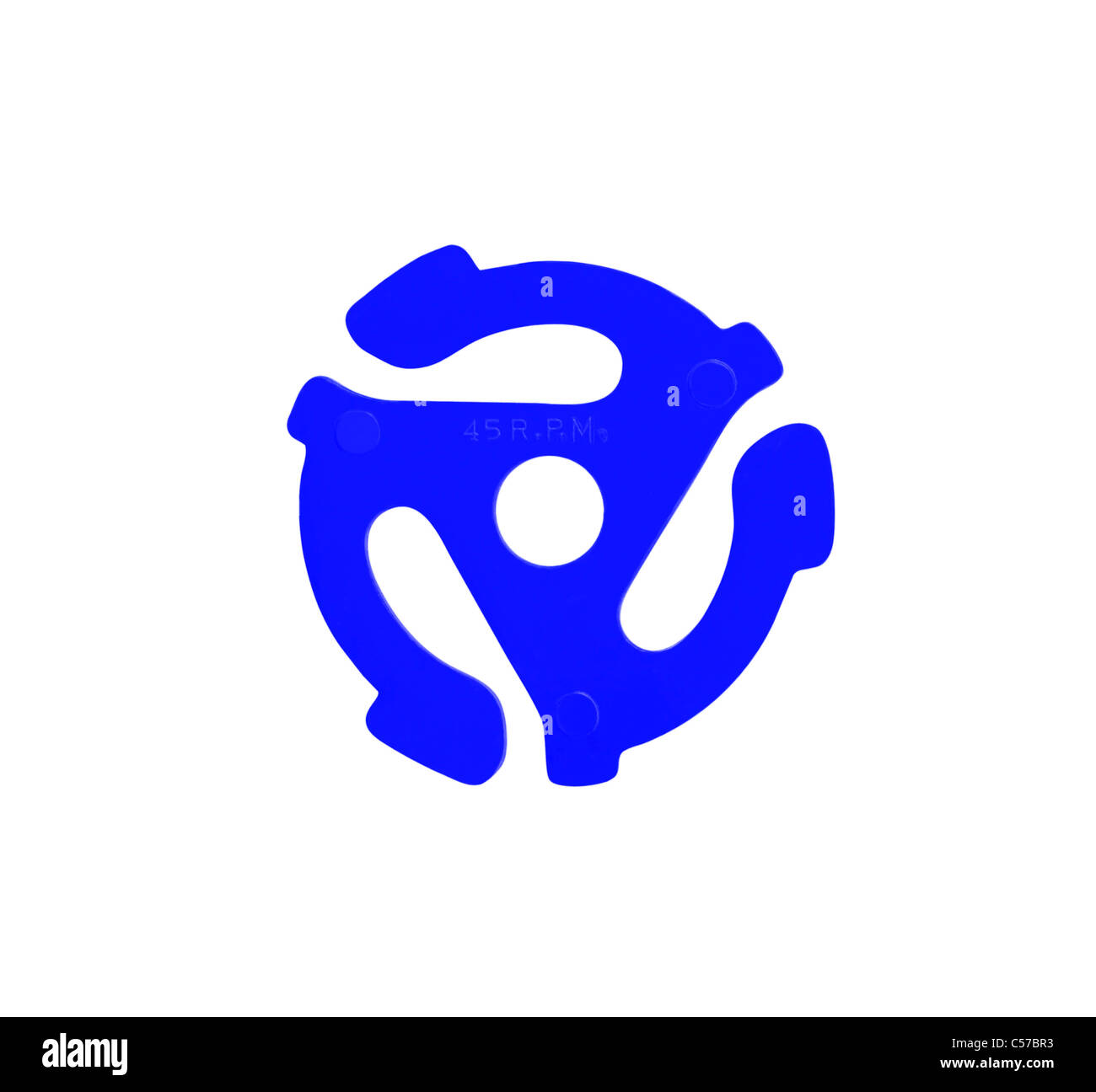 Blu adattatore in plastica per giocare a 45 r.p.m. vinyl singles su 33 giri al minuto i giocatori record. Foto Stock