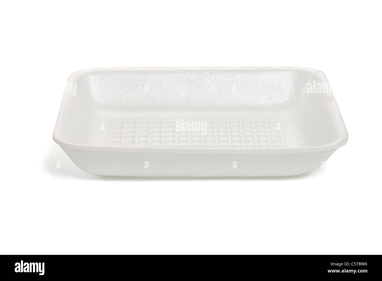 Rettangolo vuoto forma Styrofoam vassoio per alimenti isolati su sfondo bianco Foto Stock