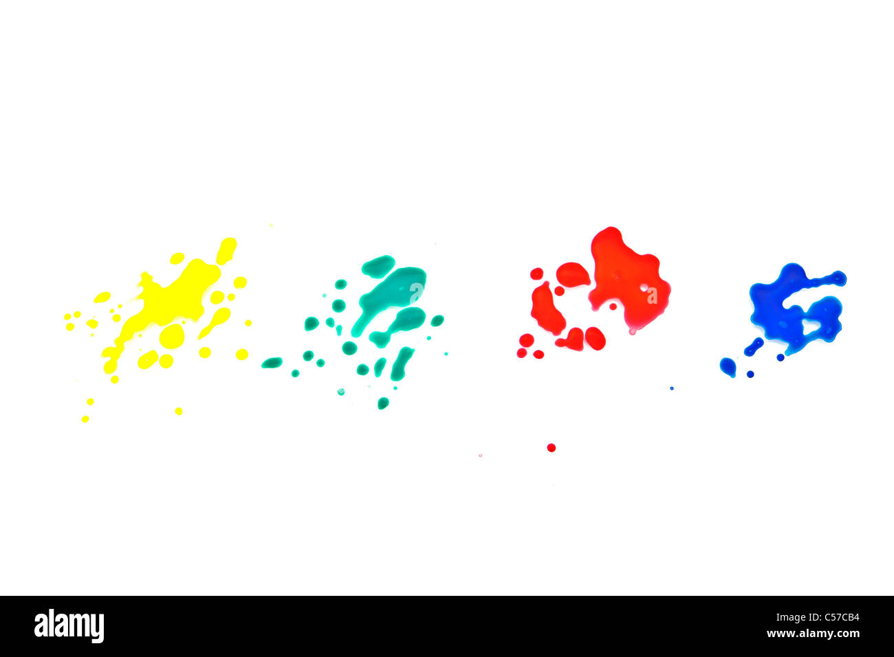 Macchie di colore con colori dell'acqua su sfondo bianco Foto Stock