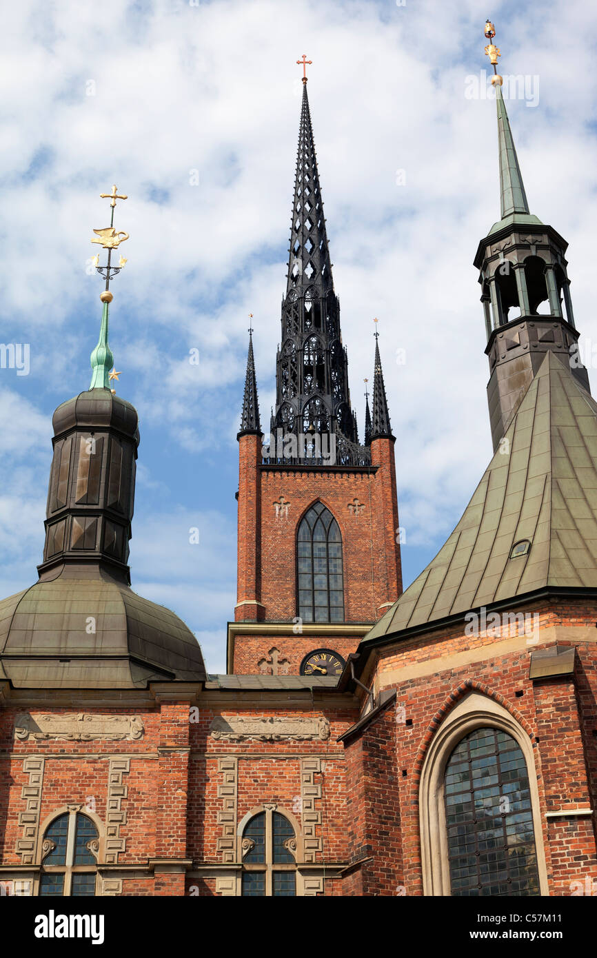 Straordinaria le guglie della chiesa di Riddarholmen Stoccolma, Svezia Foto Stock