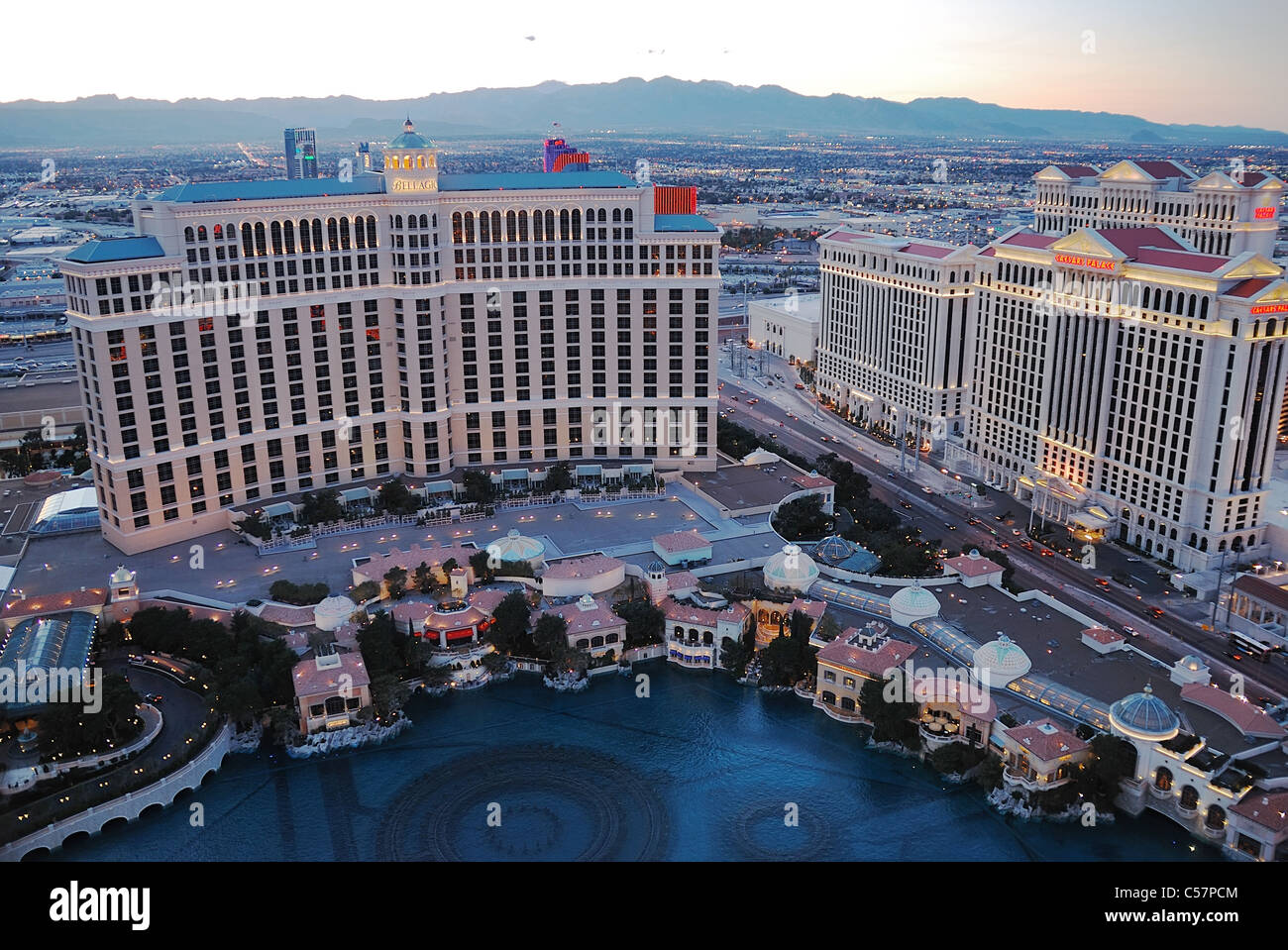 Bellagio Hotel Casino vista aerea sulla Strip di Las Vegas Foto Stock