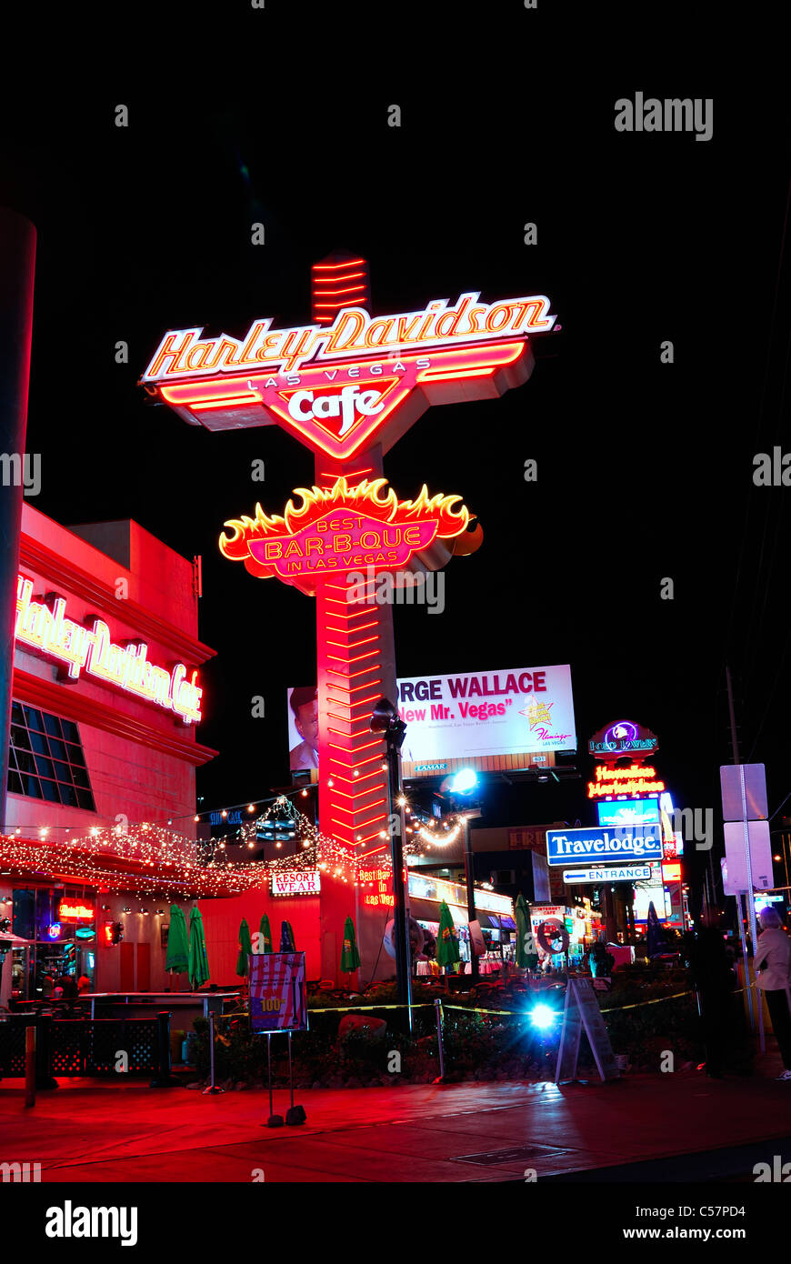 Annuncio commerciale pensione in Las Vegas Strip di notte, Nevada. Foto Stock