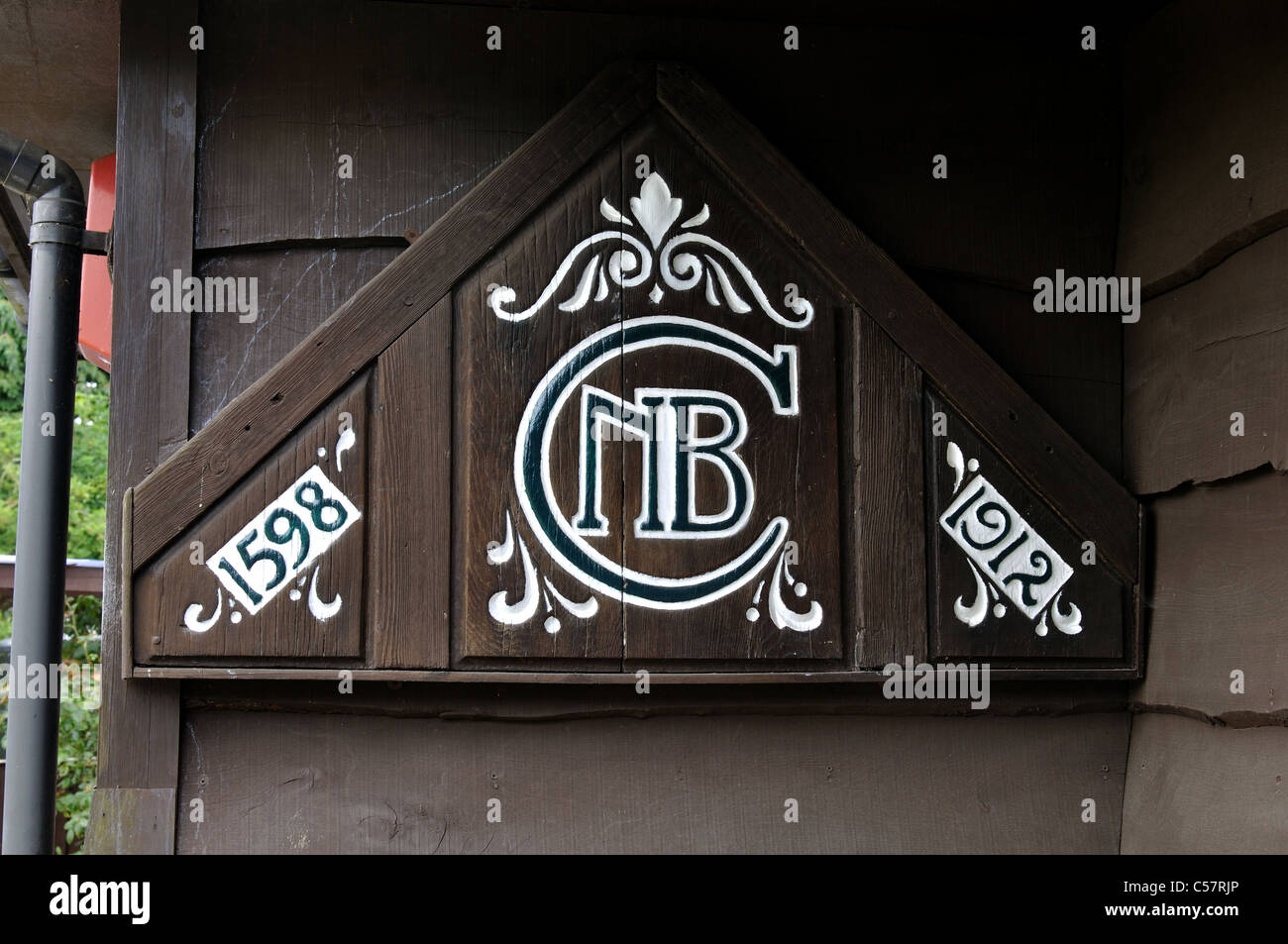 Legno storico board a Newbury Bowling Club, Newbury, Berkshire, Inghilterra, Regno Unito Foto Stock