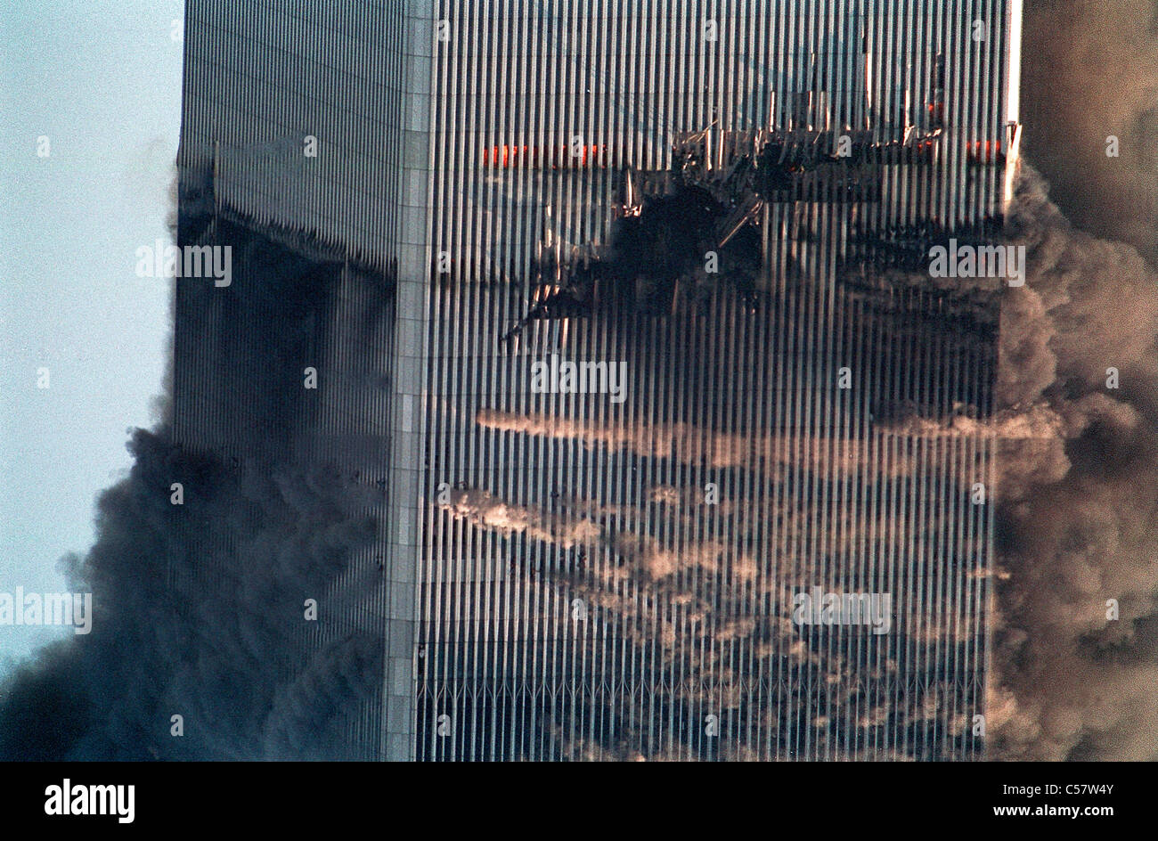 World Trade Center di New York City di attacco terroristico, Settembre 11, 2001. Foto Stock