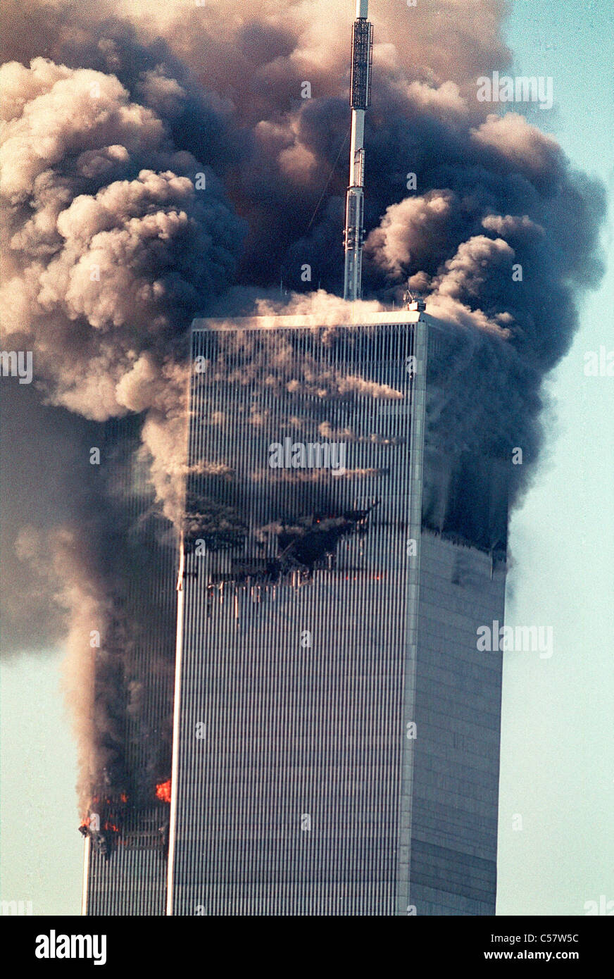 World Trade Center di New York City di attacco terroristico, Settembre 11, 2001. Foto Stock