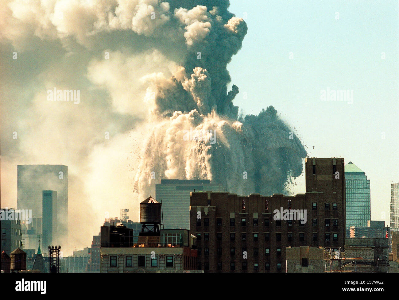 World Trade Center di New York City di attacco terroristico, Settembre 11, 2001. Foto Stock