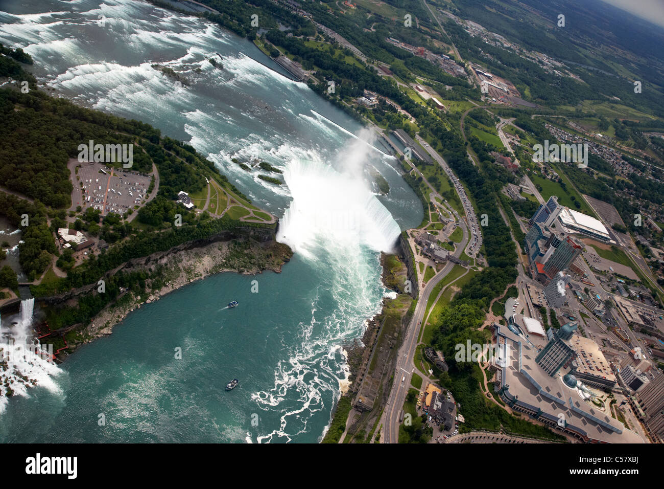 Vista aerea da volo in elicottero sopra le cascate del Niagara ontario canada Foto Stock