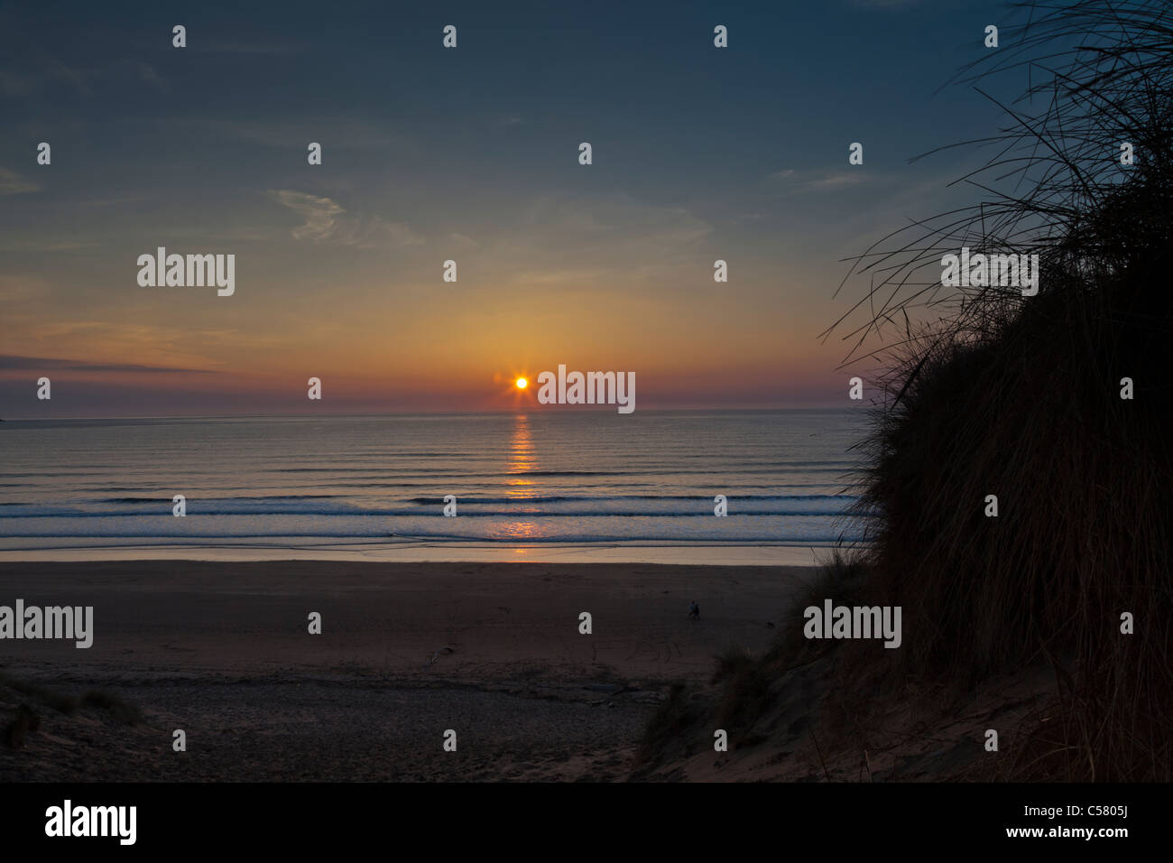 Tramonto su Woolacombe Beach Dunes Foto Stock