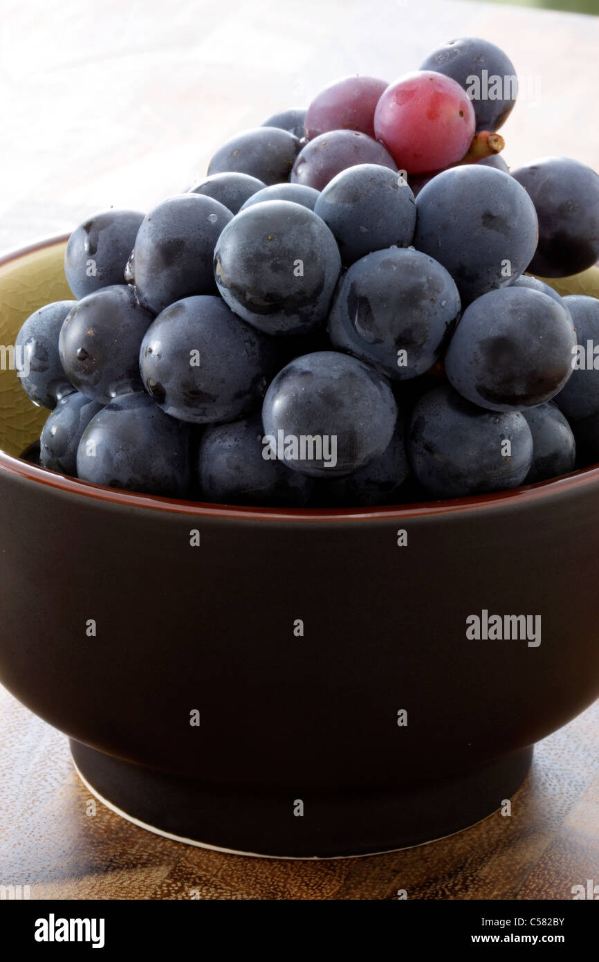 Fresh delizioso e sano organico uve concord sulla ciotola Foto Stock