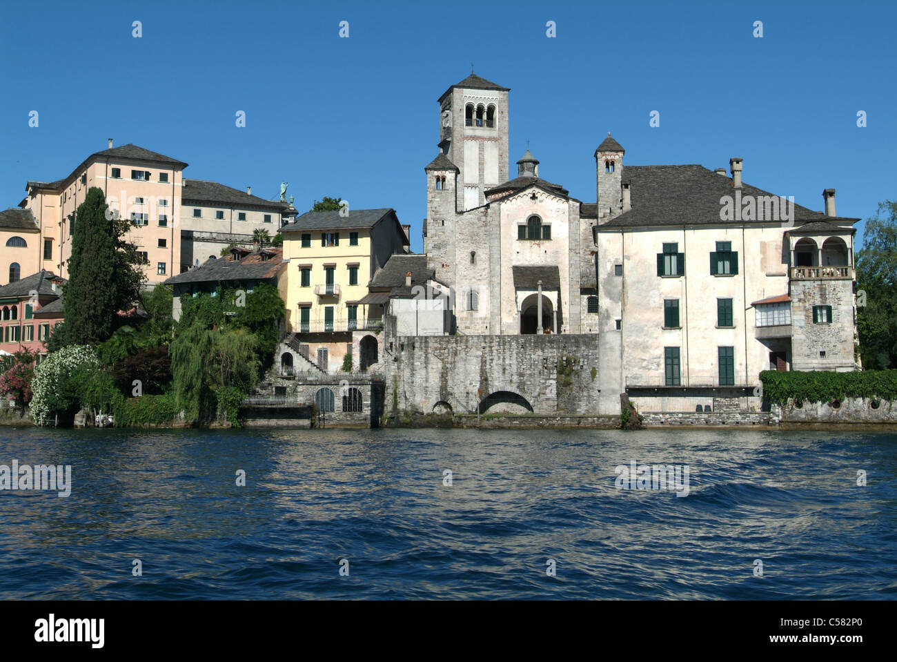 Isola di San Giulio, Lago D'Orta, lago e mare, Piemonte, Italia, case, case, Foto Stock