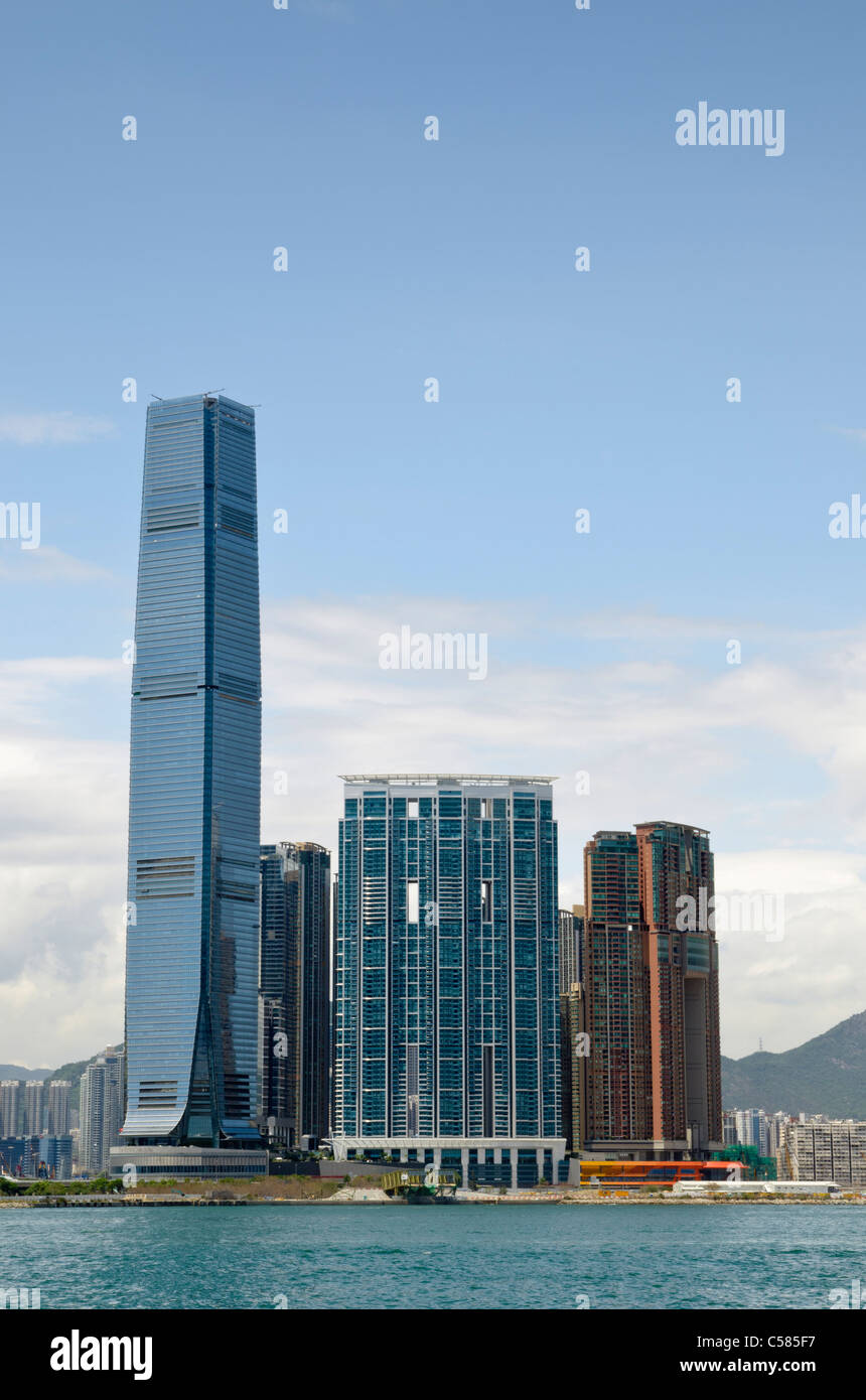 La nuova Hong Kong waterfront e sviluppo di Union Square, West Kowloon, Hong Kong, Cina Foto Stock