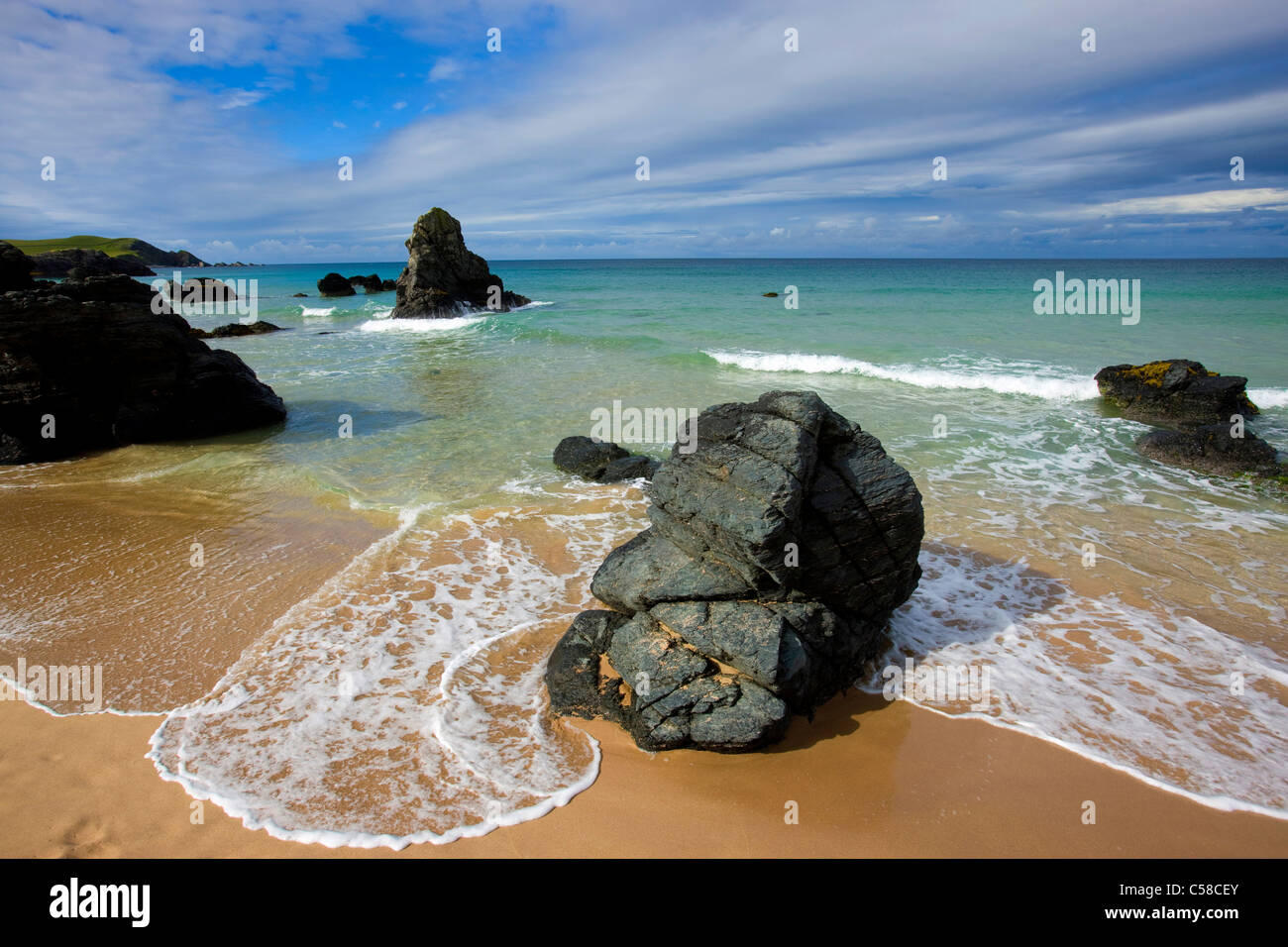 Sango Bay, Gran Bretagna, Scozia, Europa costa, spiaggia, mare, rock, Cliff, surf, onde Foto Stock