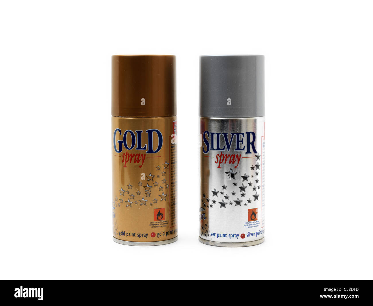 Argento e Oro Vernice spray talvolta usato come un inalante Foto Stock