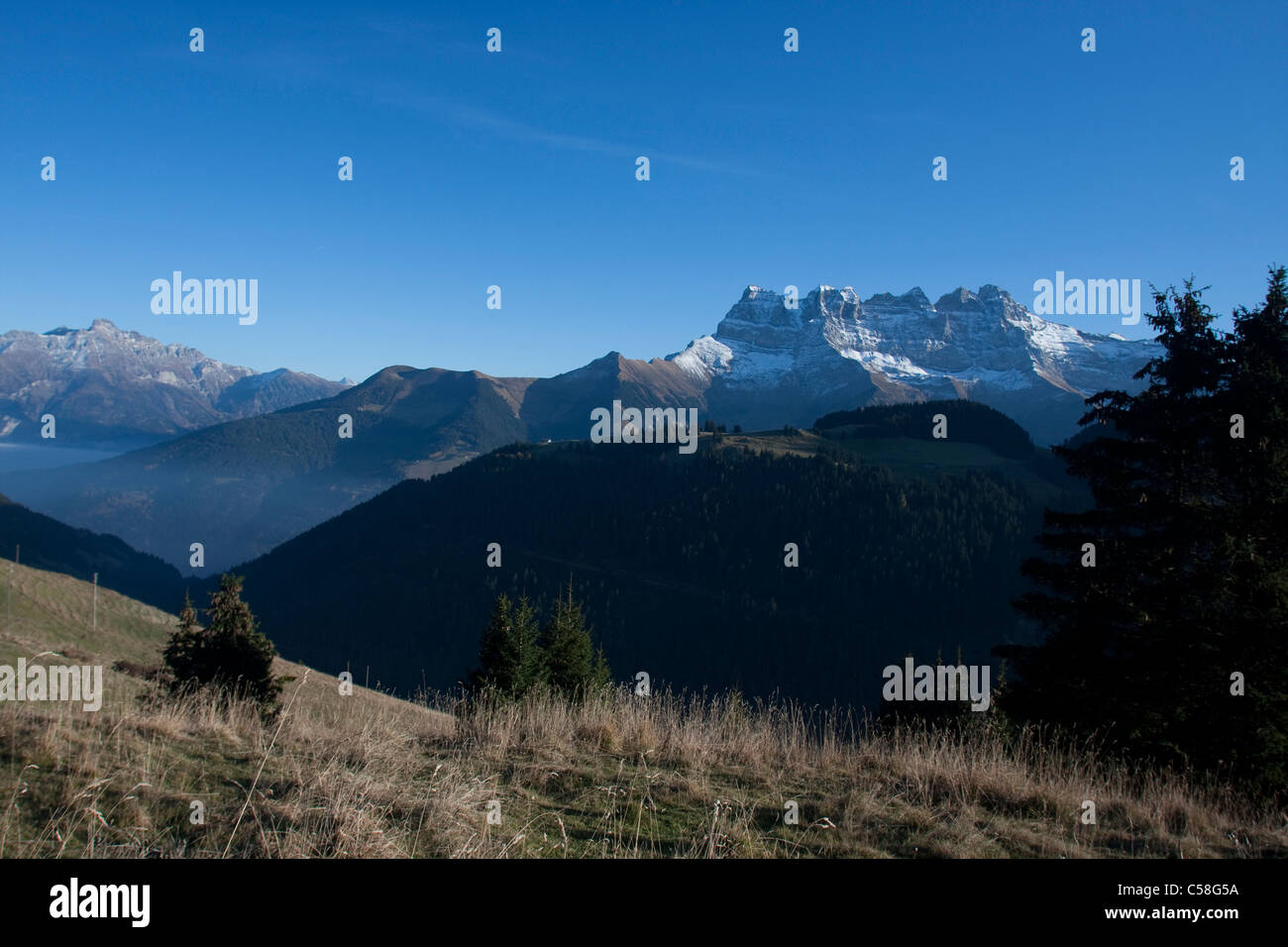 Dents du Midi, Morgins, Portes du Soleil, Svizzera Vallese, alpi, paesaggio, montagne Foto Stock