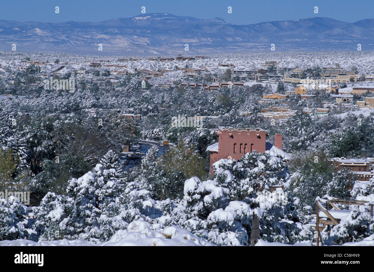 Inverno, la neve, Santa Fe, New Mexico, Stati Uniti d'America, Stati Uniti, America, paesaggio, bilking Foto Stock