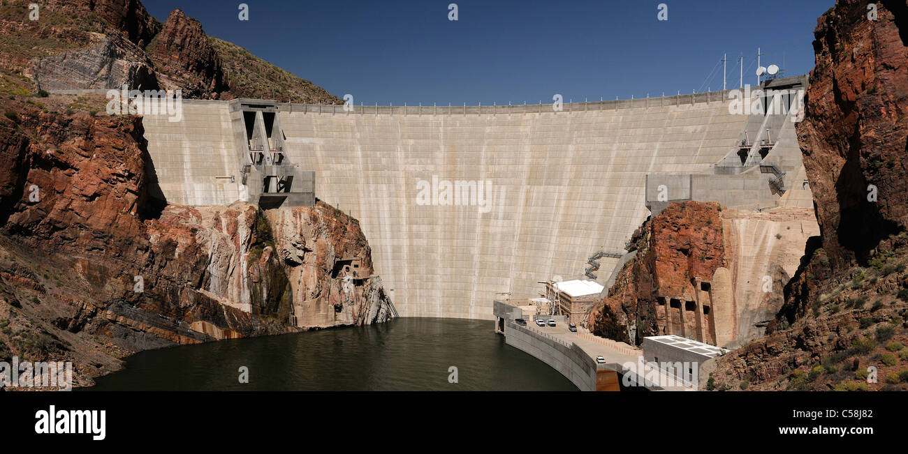 Theodore Roosevelt Dam, Apache Trail, Storico Road, vicino a Roosevelt, Arizona, Stati Uniti d'America, Stati Uniti, America, dam, elettrico, alimentazione Foto Stock