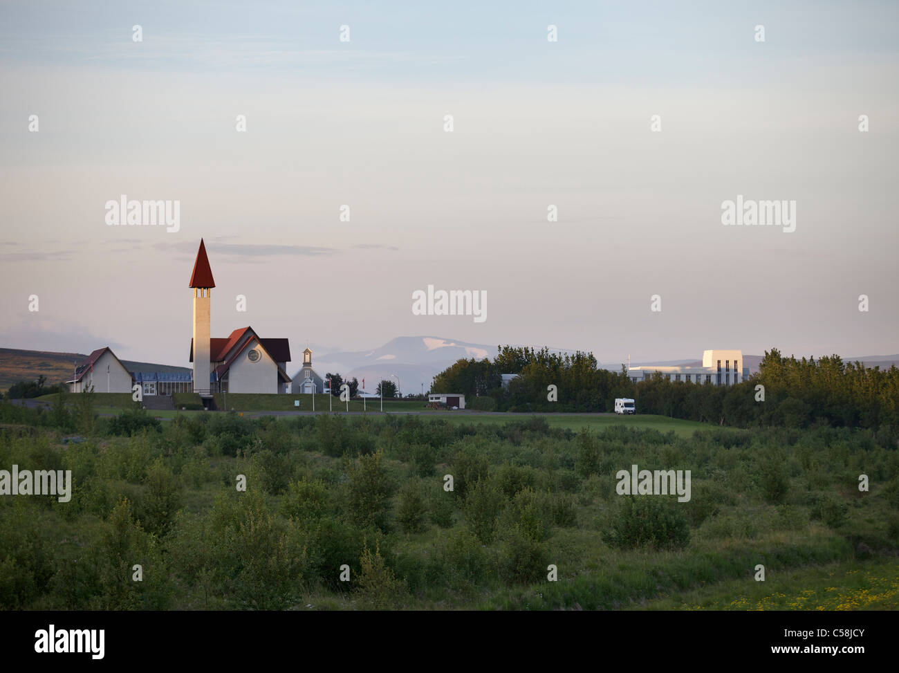 Reykholt vicino Husafell Islanda. La casa di Snorri Sturluson Sturluson un autore che ha vissuto in tempi di viking Foto Stock