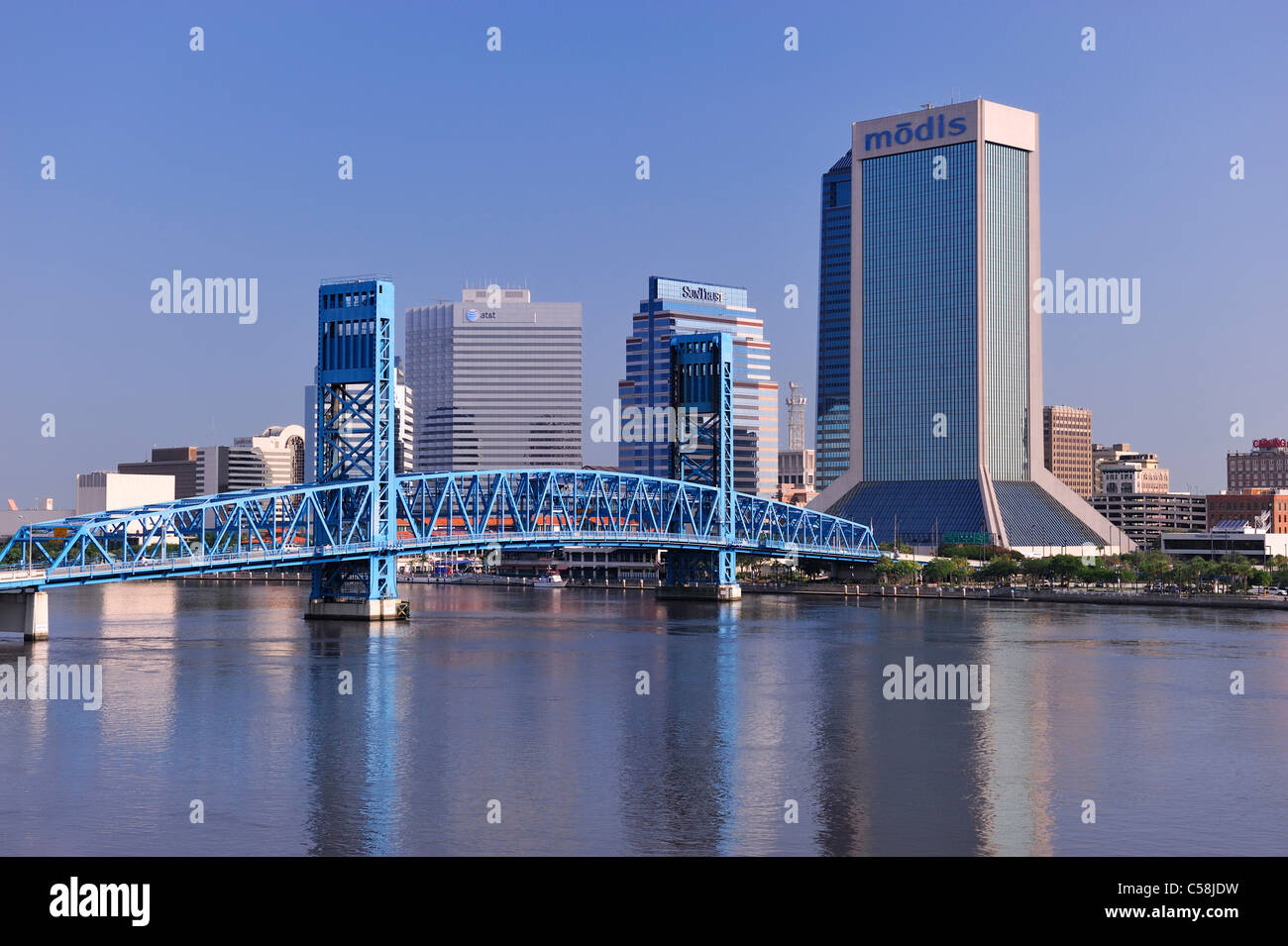St. Johns River, Blue Bridge, Jacksonville, Florida, Stati Uniti d'America, Stati Uniti, America, edifici Foto Stock