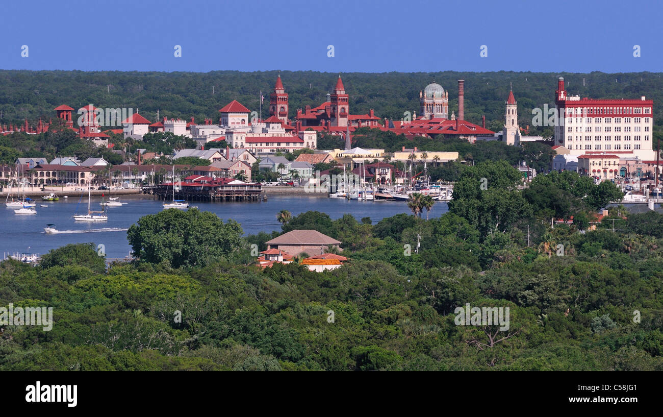 Panoramica, Sant'Agostino, alberi, porto, storico, Florida, Stati Uniti d'America, Stati Uniti, America, Foto Stock