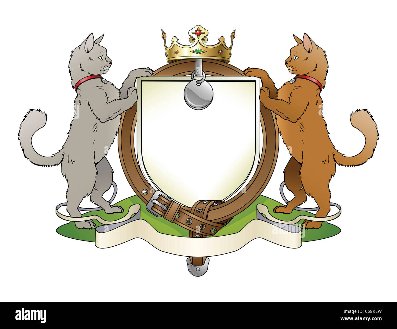 Cat animali domestici scudo araldico stemma. Notate il collare invece della Giarrettiera. Foto Stock