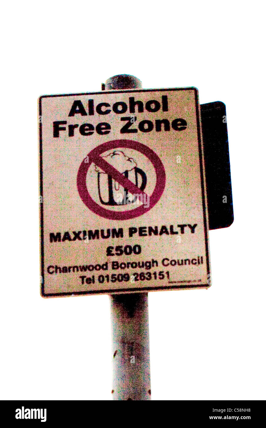 Regno Unito alcol Free Zone non bere segno urbano Foto Stock
