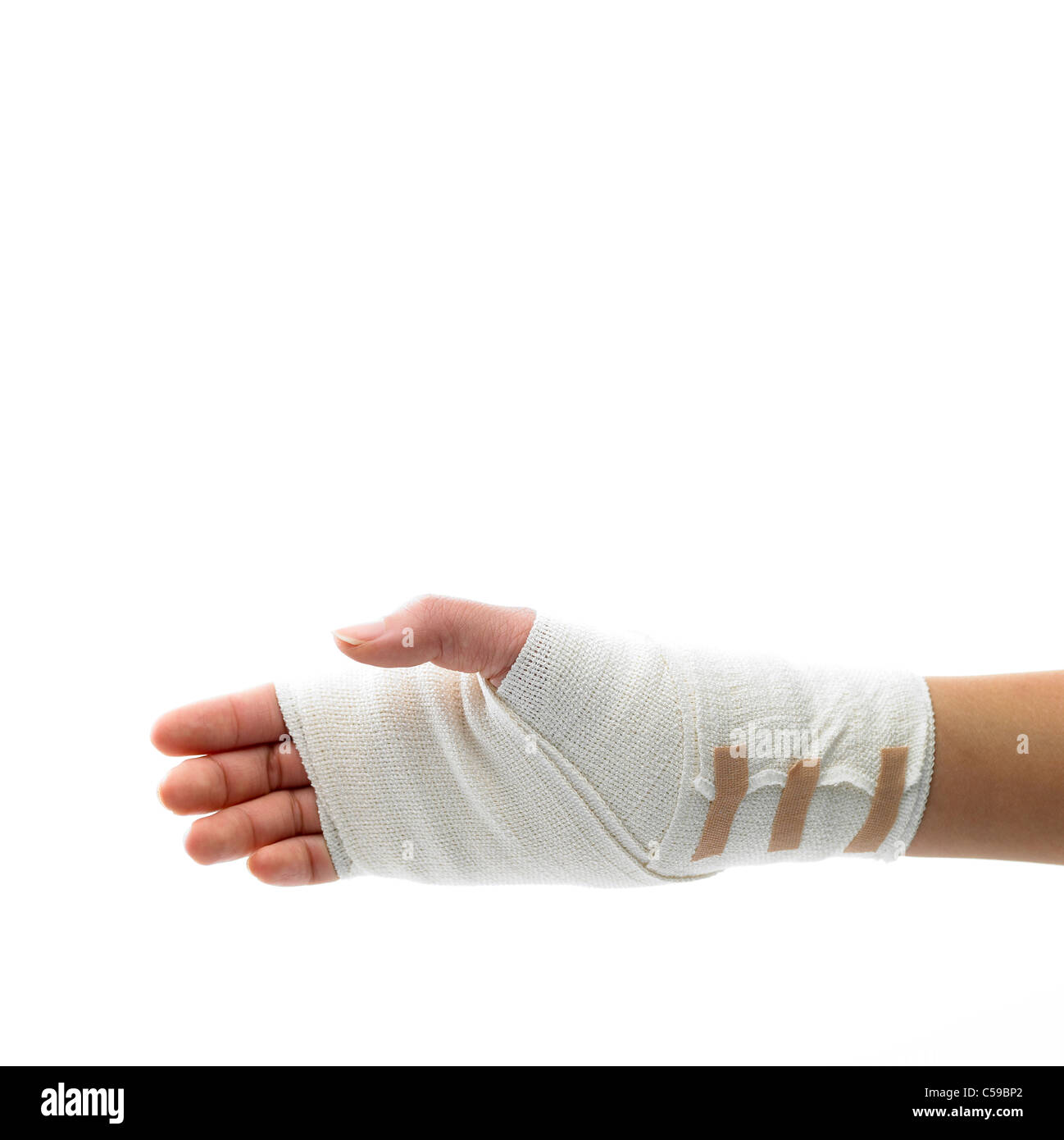 Stretta di mano bendato Foto Stock