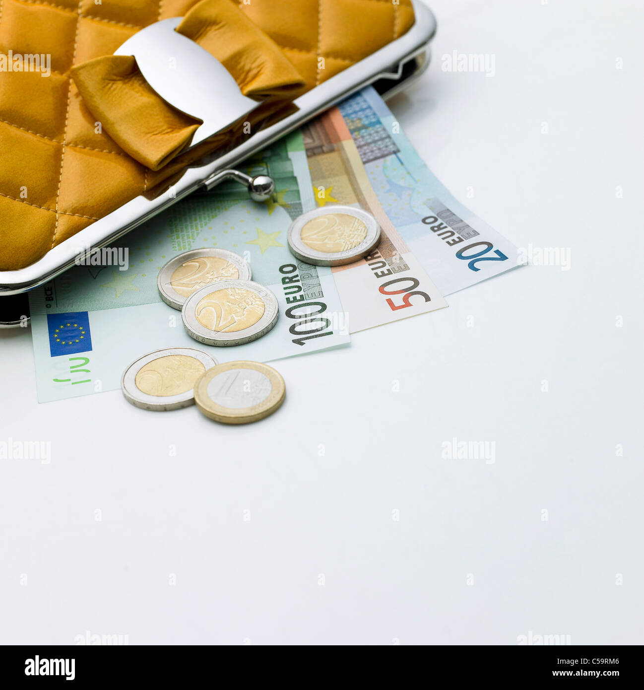 Close-up di borsa con denaro Foto Stock