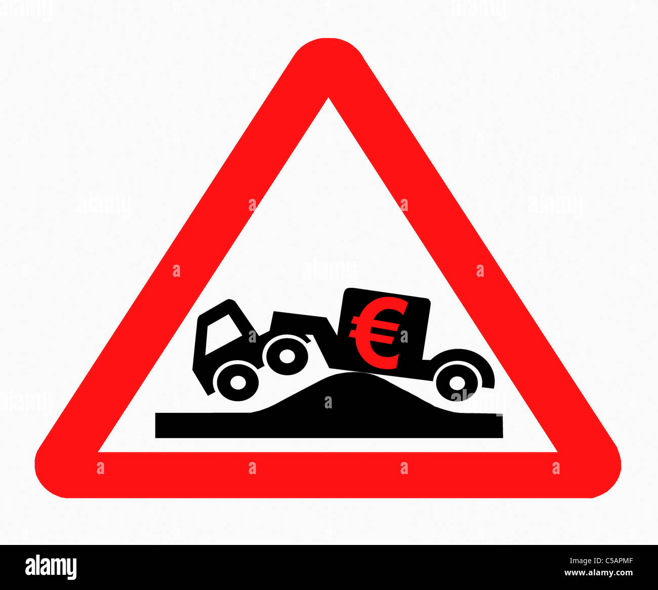 Pericolo di messa a terra segnale stradale Euro segno sul carrello. Potrebbero essere usati per dipingere percorso accidentato in anticipo per euro... Foto Stock