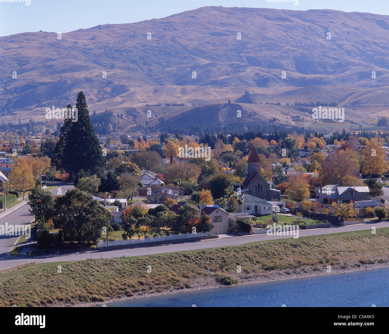 Vista della città vecchia in autunno, Cromwell, Regione di Otago, Isola del Sud, Nuova Zelanda Foto Stock