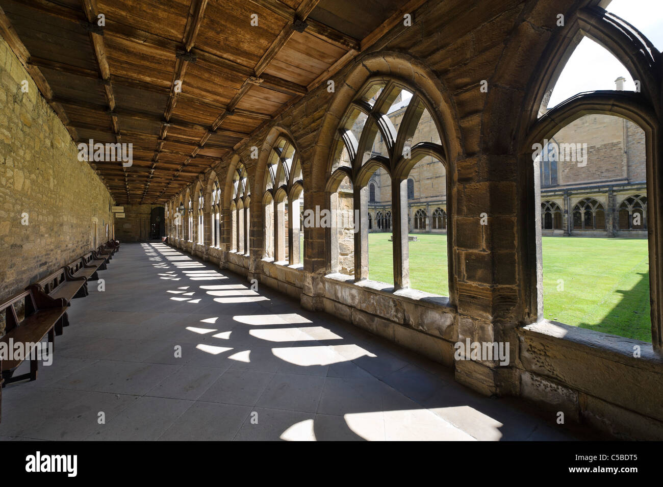 Il chiostro in Durham Cathedral, County Durham, North East England, Regno Unito Foto Stock