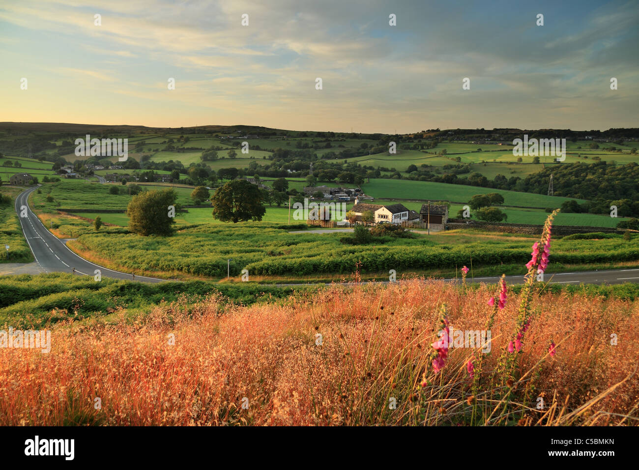 La vista da Baildon Moor, vicino a Bradford nel West Yorkshire, verso Hawksworth Foto Stock