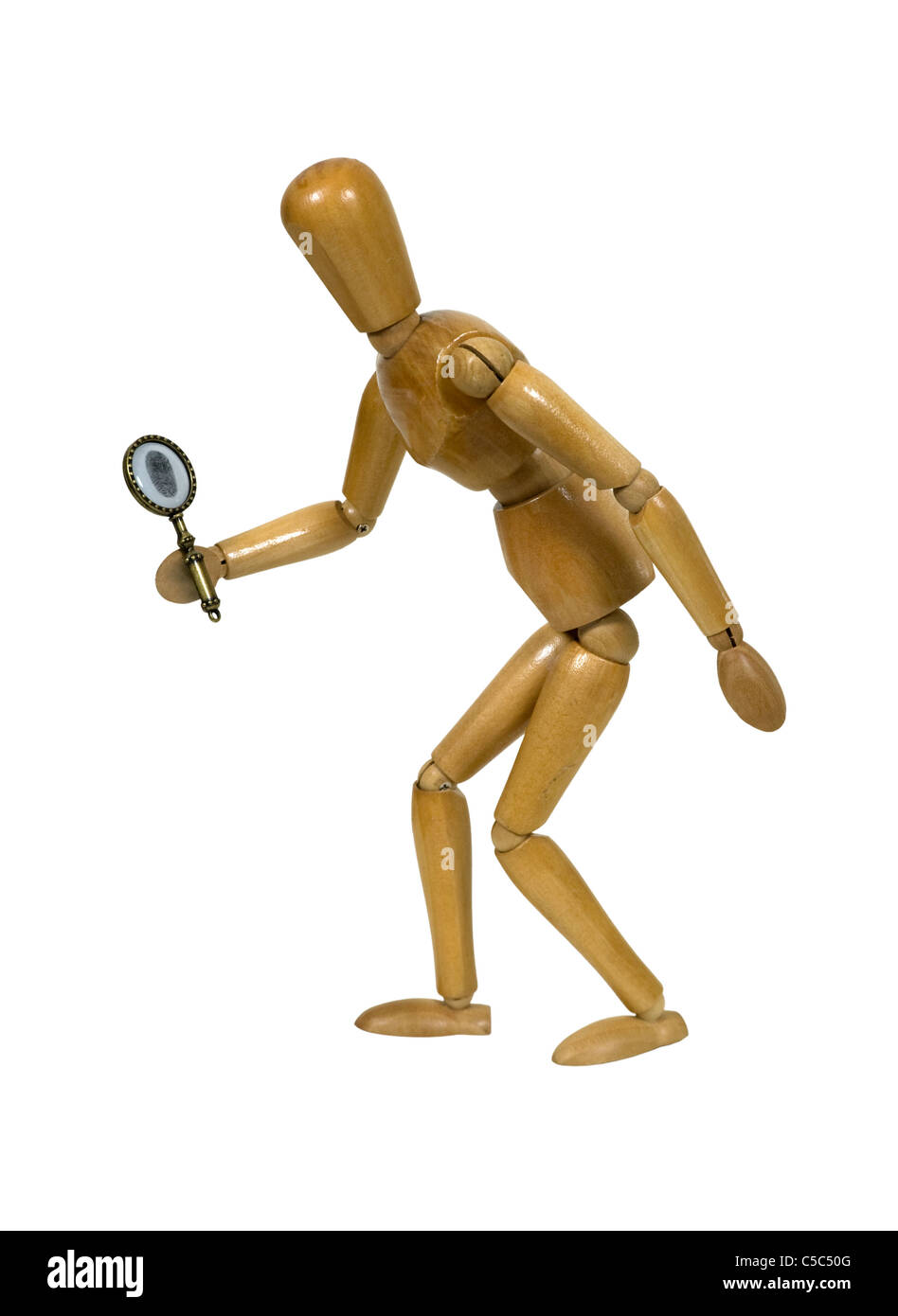 Esaminando le impronte digitali con una lente di ingrandimento utilizzato per ottenere una vista più stretta sulle cose - percorso incluso Foto Stock