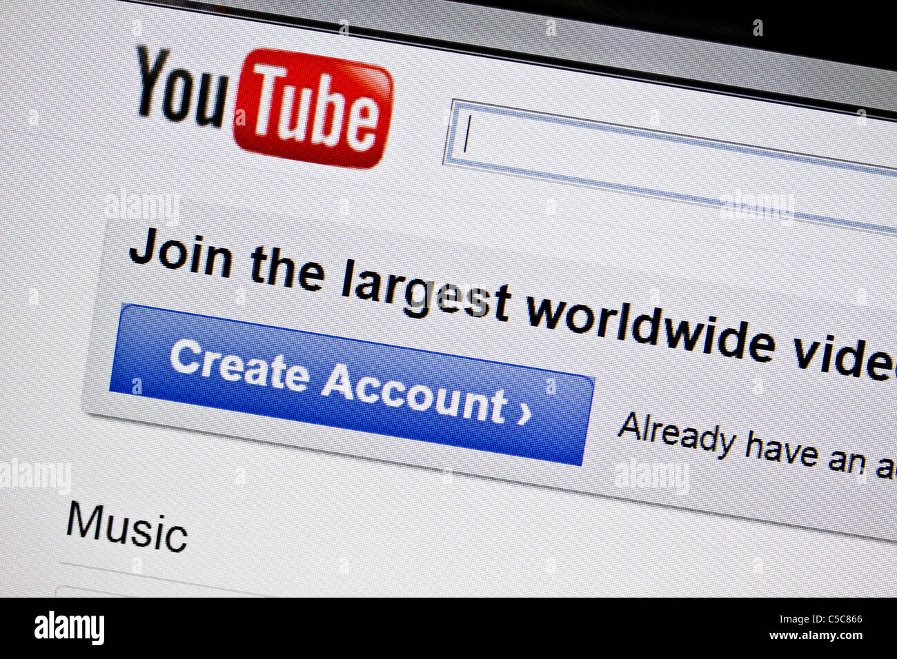 You Tube sito ufficiale visualizzato sullo schermo del computer Foto Stock