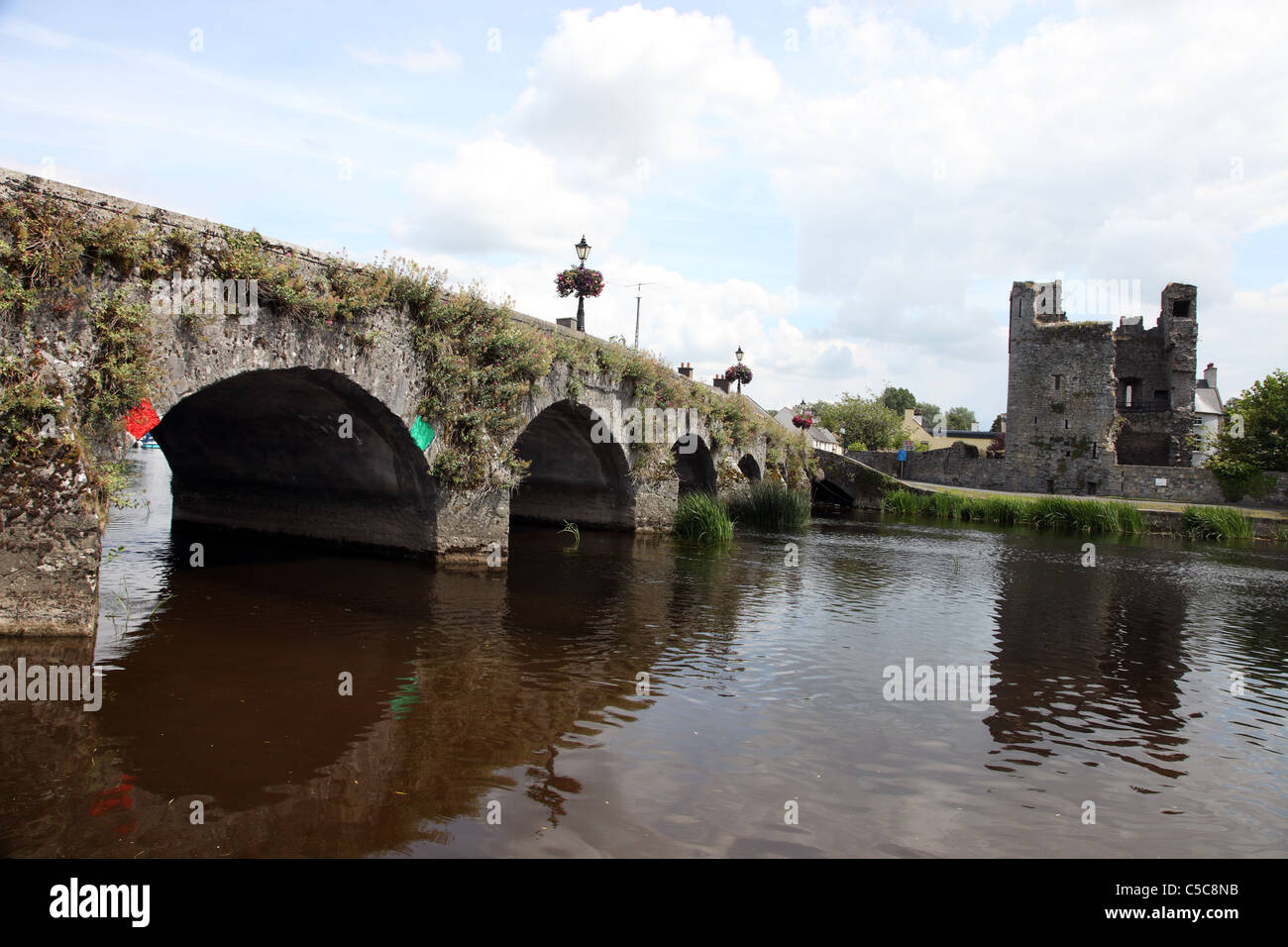 Ponte di valeriana, su eof dell'Europa più antichi ponti davanzale in uso, costruito 1320, Leighlinbridge, Co. Carlow Foto Stock