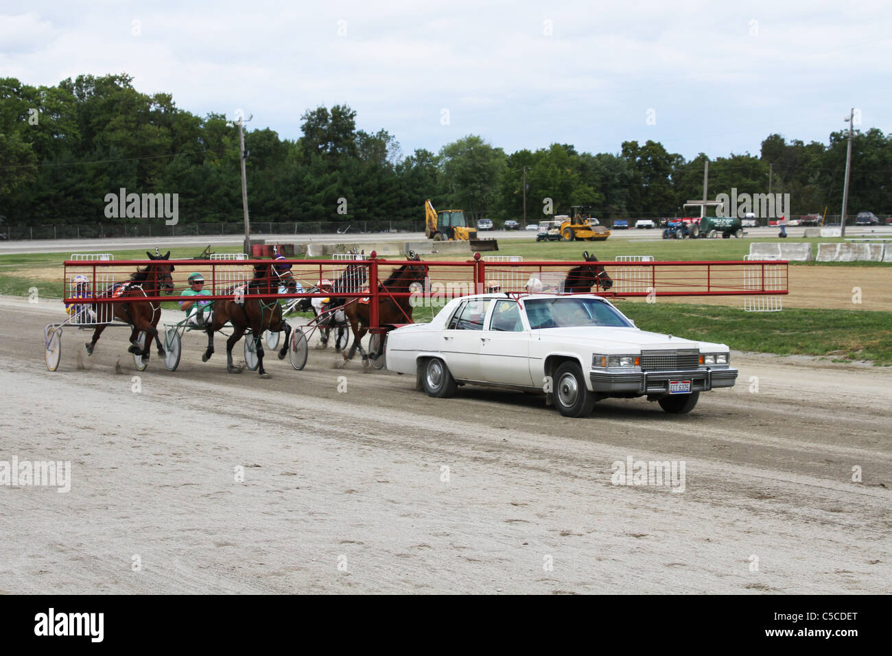 Gate di partenza per cablaggio Racing. Corse di cavalli. Canfield fiera. Mahoning County Fair. Canfield, Ohio, Stati Uniti d'America. Foto Stock