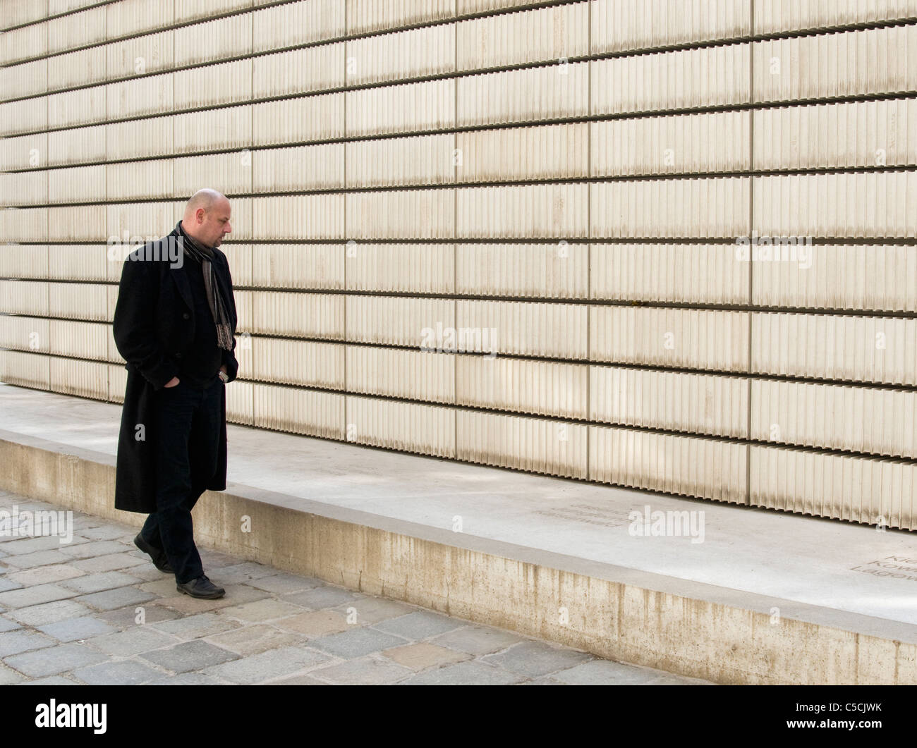 Il visitatore a Judenplatz Memoriale dell Olocausto (Nameless libreria) per Ebrei vittime della Shoah da Rachel Whiteread, Vienna, Austria Foto Stock
