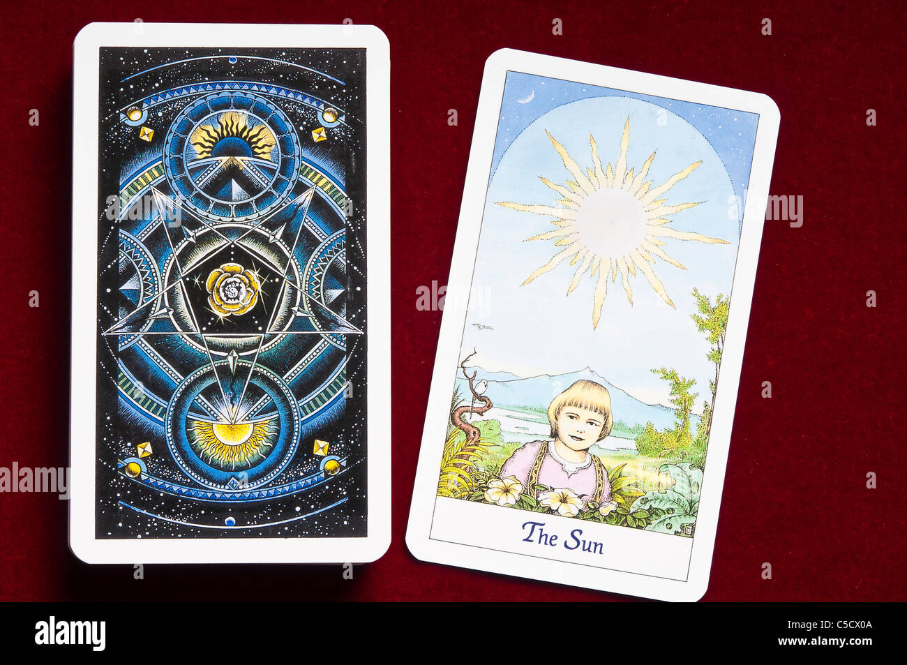 Una carta dei tarocchi del sole Foto Stock
