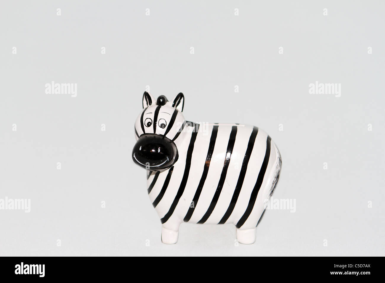 Zebra salvavita bank strisce nero bianco grandi occhi naso divertente Foto Stock
