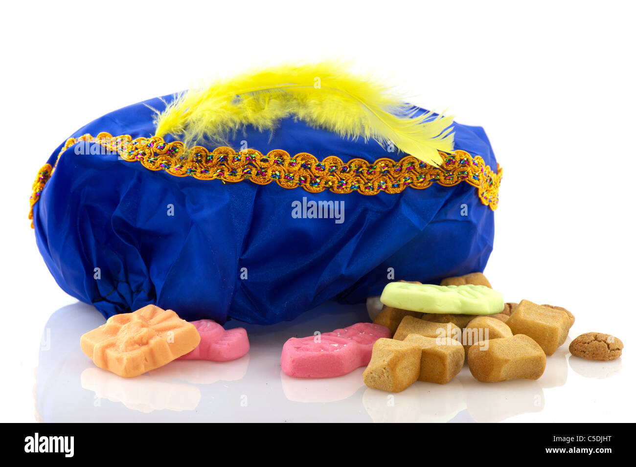 Blue hat con piuma gialla di nero olandese Piet Foto Stock