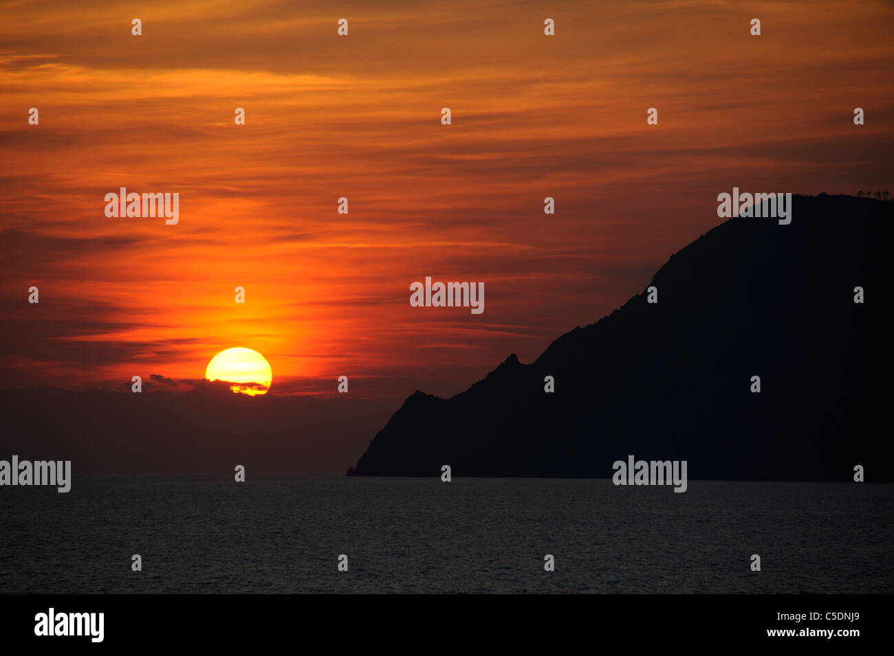 Vista tramonto da Manarola (Cinque Terre) Foto Stock