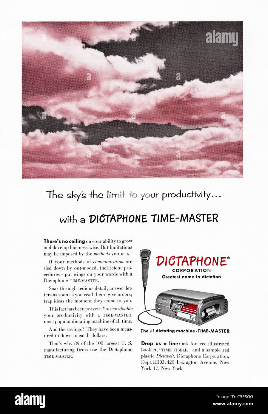 Originale degli anni cinquanta un annuncio nella rivista americana pubblicità dittafono macchina di registrazione Foto Stock